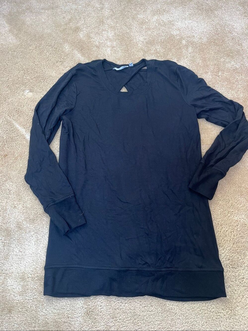 Athleta Essence Open Back Long Sleeve Sweatshirt Tunic Black Size Small S